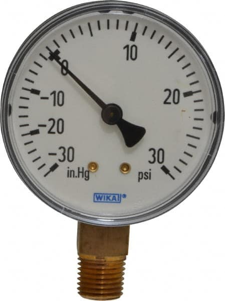 Wika - 2-1/2" Dial, 1/4 Thread, 30-0-30 Scale Range, Pressure Gauge - Lower Connection Mount, Accurate to 3-2-3% of Scale - Exact Tooling