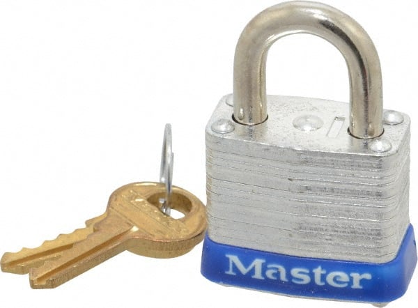 Master Lock - 9/16" Shackle Clearance, Keyed Different Padlock - 1/2" Shackle Width, 3/16" Shackle Diam, Brass - Exact Tooling