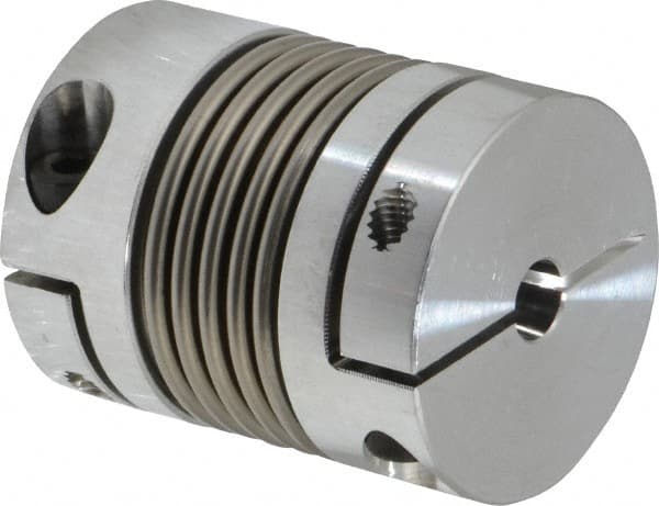 Lovejoy - 1/4" Max Bore Diam, Flexible Bellows Clamp Coupling - 1.28" OD, 1.614" OAL, Aluminum Hub with Stainless Steel Bellows - Exact Tooling