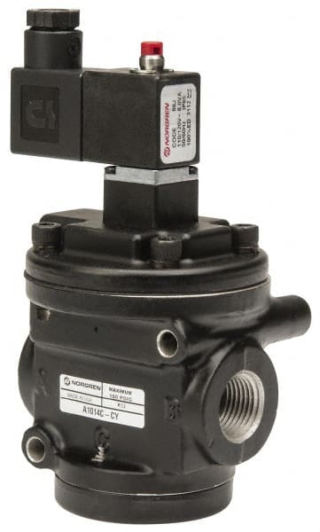 Norgren - 5.3 CV Rate, 1/2" NPT Inlet 1/2 Basic Valves - 1/2" NPT Inlet, Poppet Valve, Solenoid Actuator - Exact Tooling