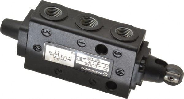 Norgren - 0.34 CV Rate, 1/8" NPT Inlet 5/2 Super Mechanical Valve - 1/8" NPT Inlet, Packed Spool Valve, Roller Actuator - Exact Tooling
