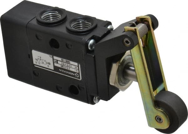 Norgren - 0.98 CV Rate, 1/4" NPT Inlet 3/2 Super Mechanical Valve - 1/4" NPT Inlet, Packed Spool Valve, Roller Lever Actuator - Exact Tooling