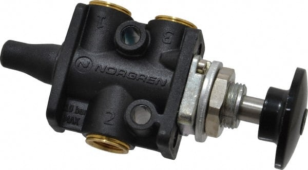 Norgren - 1/8" NPT Packed Spool Valve - Spring Activation, Button, Palm Black & 0.34 CV Rate - Exact Tooling
