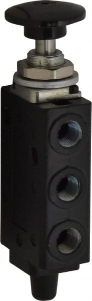 Norgren - 1/8" NPT Packed Spool Valve - Spring Activation, Button, Palm Black & 0.34 CV Rate - Exact Tooling