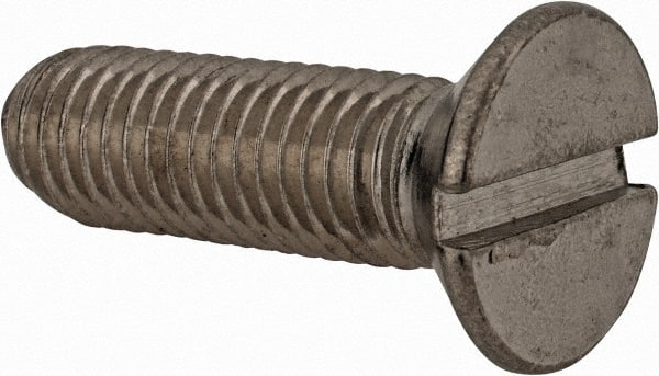 Value Collection - M12x1.75 Metric Coarse, 40mm OAL Slotted Drive Machine Screw - Flat Head, Grade 18-8 & A2 Stainless Steel, Uncoated, Without Washer - Exact Tooling