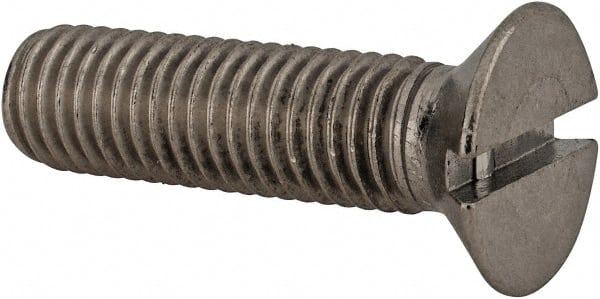 Value Collection - M12x1.75 Metric Coarse, 45mm OAL Slotted Drive Machine Screw - Flat Head, Grade 18-8 & A2 Stainless Steel, Uncoated, Without Washer - Exact Tooling