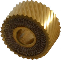 Dorian Tool - 3/4" Diam, 90° Tooth Angle, 14 TPI, Standard (Shape), Form Type High Speed Steel Left-Hand Diagonal Knurl Wheel - 3/8" Face Width, 1/4" Hole, Circular Pitch, 30° Helix, Bright Finish, Series A - Exact Tooling