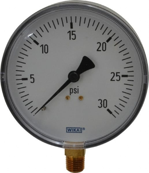 Wika - 4" Dial, 1/4 Thread, 0-30 Scale Range, Pressure Gauge - Lower Connection Mount, Accurate to 3-2-3% of Scale - Exact Tooling