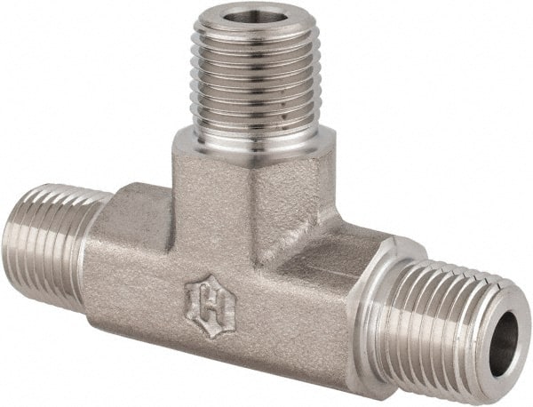 Ham-Let - 1/8" Grade 316 Stainless Steel Pipe Tee - MNPT End Connections, 9,400 psi - Exact Tooling