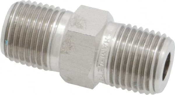 Ham-Let - 1/8" Grade 316 Stainless Steel Pipe Hex Nipple - MNPT End Connections, 9,400 psi - Exact Tooling