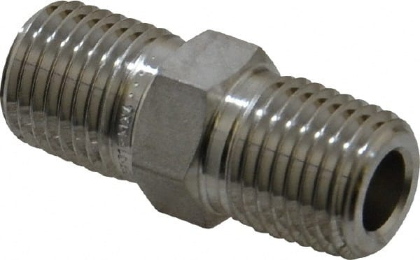 Ham-Let - 1/4" Grade 316 Stainless Steel Pipe Hex Nipple - MNPT End Connections, 7,500 psi - Exact Tooling