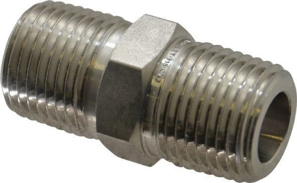 Ham-Let - 1/2" Grade 316 Stainless Steel Pipe Hex Nipple - MNPT End Connections, 7,200 psi - Exact Tooling