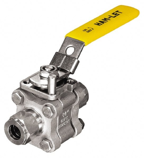 Ham-Let - 1/4" Pipe, Standard Port, Stainless Steel Swing-Out Ball Valve - 1 Piece, Inline - One Way Flow, Tube O.D. x Tube O.D. Ends, Locking Lever with Plate Handle, 2,000 WOG - Exact Tooling