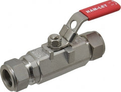 Ham-Let - 3/4" Pipe, Compression x Compression End Connections, Stainless Steel, Inline, Two Way Flow, Instrumentation Ball Valve - 2,000 psi WOG Rating, Locking Lever Handle, Reinforced PTFE Seal, Reinforced PTFE Seat - Exact Tooling
