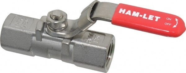 Ham-Let - 1/2" Pipe, FNPT x FNPT End Connections, Stainless Steel, Inline, Two Way Flow, Instrumentation Ball Valve - 2,000 psi WOG Rating, Locking Lever Handle, Reinforced PTFE Seal, Reinforced PTFE Seat - Exact Tooling