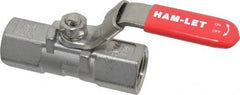 Ham-Let - 1/2" Pipe, FNPT x FNPT End Connections, Stainless Steel, Inline, Two Way Flow, Instrumentation Ball Valve - 2,000 psi WOG Rating, Locking Lever Handle, Reinforced PTFE Seal, Reinforced PTFE Seat - Exact Tooling