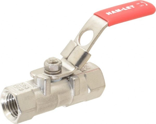 Ham-Let - 1/4" Pipe, FNPT x FNPT End Connections, Stainless Steel, Inline, Two Way Flow, Instrumentation Ball Valve - 2,000 psi WOG Rating, Locking Lever Handle, Reinforced PTFE Seal, Reinforced PTFE Seat - Exact Tooling