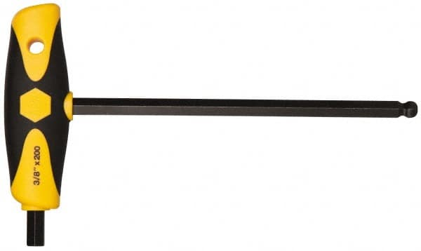 Wiha - 3/8" Hex, T-Handle Cushion Grip, Ball End Hex Key - 7-29/32" OAL, Inch System of Measurement - Exact Tooling