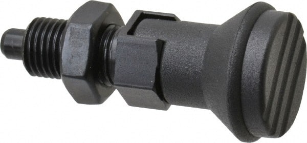 Gibraltar - 3/8-24, 15mm Thread Length, 5mm Plunger Diam, Lockout Knob Handle Indexing Plunger - Plunger Style D, 17mm Body Length, 47mm OAL, Steel - Exact Tooling