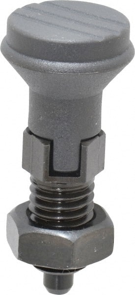 Gibraltar - 1/2-13, 17mm Thread Length, 6mm Plunger Diam, Lockout Knob Handle Indexing Plunger - Plunger Style D, 20mm Body Length, 56mm OAL, Steel - Exact Tooling
