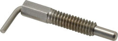 Vlier - 1/4-20 Thread, 0.8" Thread Length, 0.16" Plunger Diam, 0.5 Lb Init to 2.5 Lb Final End Force, Stainless Steel L Handle Plunger - 1-1/4" Body Length, 0.8" Length Under Head, Locking Element, 0.38" Plunger Projection - Exact Tooling
