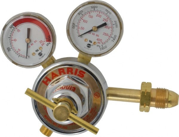 Harris Products - 510 CGA Inlet Connection, Male Fitting, 15 Max psi, Acetylene Welding Regulator - 9/16-18 Thread, Left Hand Rotation - Exact Tooling