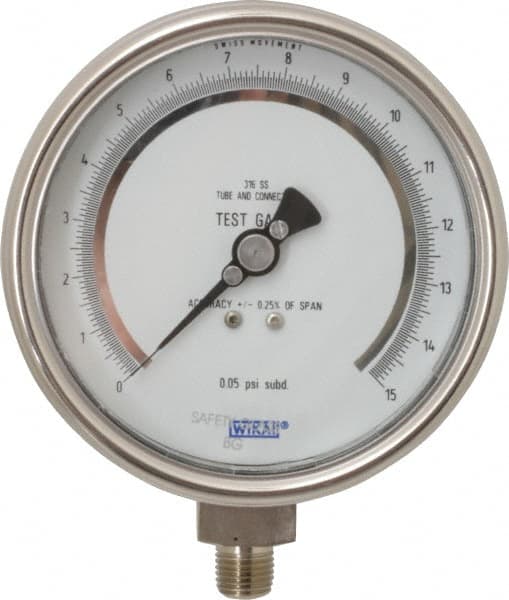 Wika - 4" Dial, 1/4 Thread, 0-15 Scale Range, Pressure Gauge - Lower Connection Mount, Accurate to 0.25% of Scale - Exact Tooling