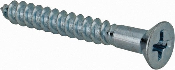 Value Collection - #7, 1-1/4" OAL, Phillips Drive, Flat Head Wood Screw - Zinc Plated Steel, Grade 2 - Exact Tooling