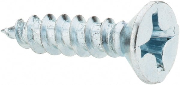 Value Collection - #12, 1" OAL, Phillips Drive, Flat Head Wood Screw - ASME B18.6.1, Zinc Plated Steel, Grade 2 - Exact Tooling