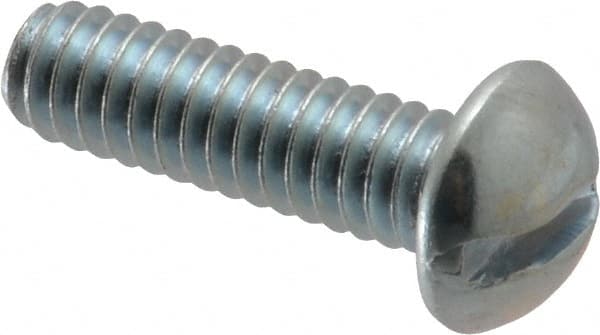 Value Collection - 1/4-20 UNC, 7/8" Length Under Head Slotted Drive Machine Screw - Round Head, Alloy Steel, Zinc-Plated Finish, Without Washer - Exact Tooling