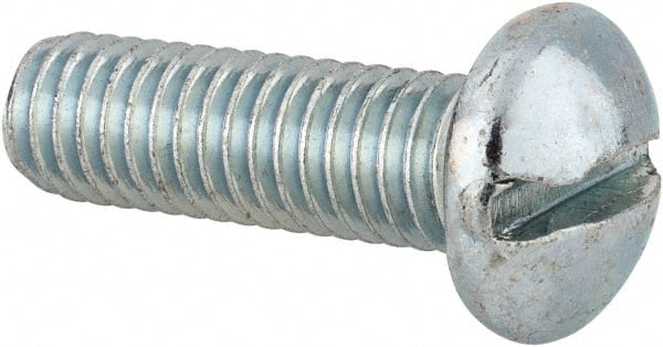 Value Collection - 3/8-16 UNC, 1-1/4" Length Under Head Slotted Drive Machine Screw - Round Head, Alloy Steel, Zinc-Plated Finish, Without Washer - Exact Tooling