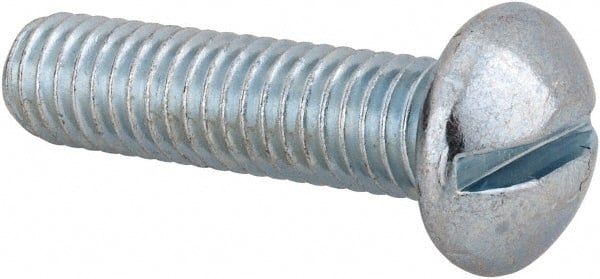 Value Collection - 3/8-16 UNC, 1-1/2" Length Under Head Slotted Drive Machine Screw - Round Head, Alloy Steel, Zinc-Plated Finish, Without Washer - Exact Tooling