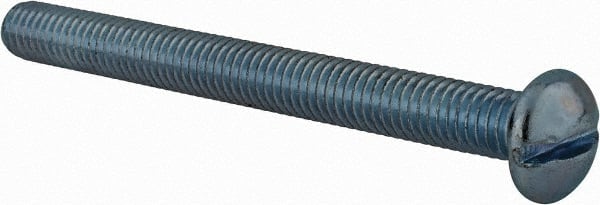 Value Collection - 3/8-16 UNC, 4" Length Under Head Slotted Drive Machine Screw - Round Head, Alloy Steel, Zinc-Plated Finish, Without Washer - Exact Tooling