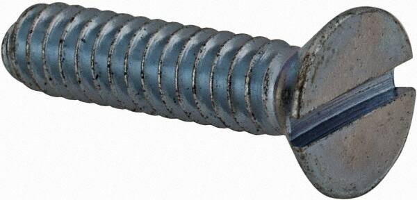 Value Collection - #6-32 UNC, 5/8" OAL Slotted Drive Machine Screw - Flat Head, Grade J82 Steel, Zinc-Plated Finish, Without Washer - Exact Tooling