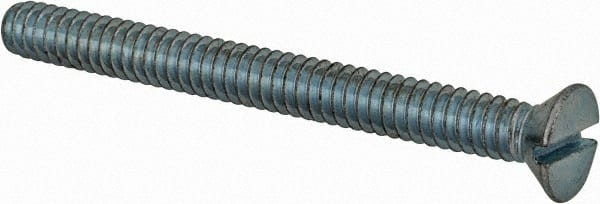 Value Collection - #10-24 UNC, 2" OAL Slotted Drive Machine Screw - Flat Head, Grade 2 Steel, Zinc-Plated Finish, Without Washer - Exact Tooling