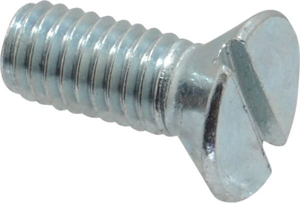 Value Collection - #10-32 UNF, 1/2" OAL Slotted Drive Machine Screw - Flat Head, Grade 2 Steel, Zinc-Plated Finish, Without Washer - Exact Tooling