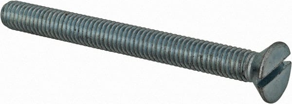 Value Collection - #10-32 UNF, 2" OAL Slotted Drive Machine Screw - Flat Head, Grade 2 Steel, Zinc-Plated Finish, Without Washer - Exact Tooling