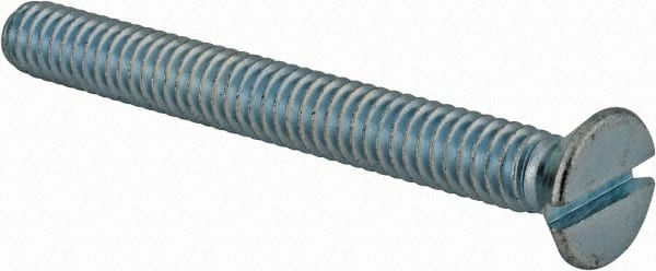 Value Collection - #12-24 UNC, 2" OAL Slotted Drive Machine Screw - Flat Head, Grade J82 Steel, Zinc-Plated Finish, Without Washer - Exact Tooling