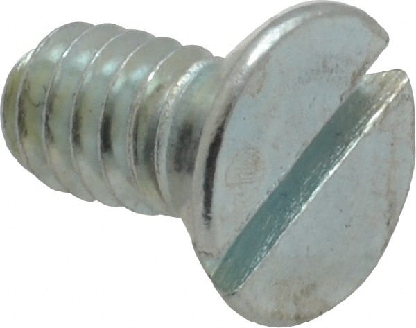 Value Collection - 1/4-20 UNC, 1/2" OAL Slotted Drive Machine Screw - Flat Head, Grade 2 Steel, Zinc-Plated Finish, Without Washer - Exact Tooling