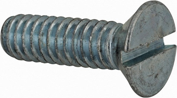 Value Collection - 1/4-20 UNC, 7/8" OAL Slotted Drive Machine Screw - Flat Head, Grade 2 Steel, Zinc-Plated Finish, Without Washer - Exact Tooling
