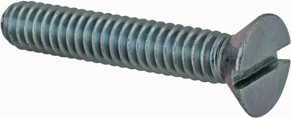 Value Collection - 1/4-20 UNC, 1-1/2" OAL Slotted Drive Machine Screw - Flat Head, Grade 2 Steel, Zinc-Plated Finish, Without Washer - Exact Tooling