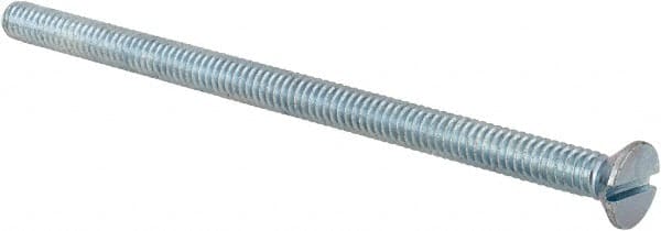 Value Collection - 1/4-20 UNC, 4-1/2" OAL Slotted Drive Machine Screw - Flat Head, Grade 2 Steel, Zinc-Plated Finish, Without Washer - Exact Tooling