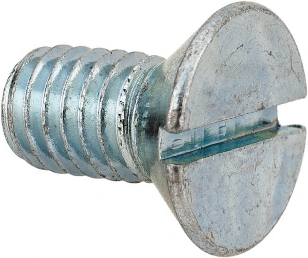 Value Collection - 3/8-16 UNC, 3/4" OAL Slotted Drive Machine Screw - Flat Head, Grade 2 Steel, Zinc-Plated Finish, Without Washer - Exact Tooling