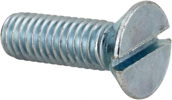 Value Collection - 3/8-16 UNC, 1-1/4" OAL Slotted Drive Machine Screw - Flat Head, Grade 2 Steel, Zinc-Plated Finish, Without Washer - Exact Tooling