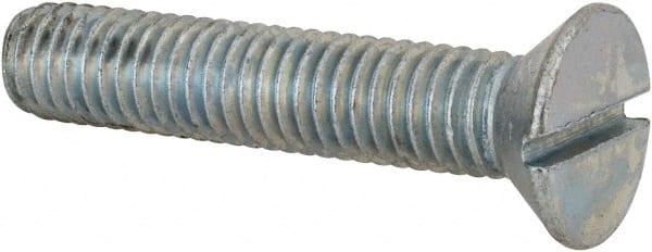 Value Collection - 3/8-16 UNC, 2" OAL Slotted Drive Machine Screw - Flat Head, Grade 2 Steel, Zinc-Plated Finish, Without Washer - Exact Tooling