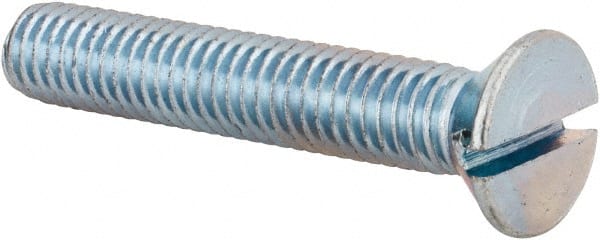 Value Collection - 3/8-16 UNC, 2-1/4" OAL Slotted Drive Machine Screw - Flat Head, Grade 2 Steel, Zinc-Plated Finish, Without Washer - Exact Tooling