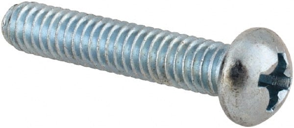 Value Collection - #8-32 UNC, 7/8" Length Under Head Phillips Drive Machine Screw - Round Head, Grade 2 Steel, Zinc-Plated Finish, Without Washer - Exact Tooling