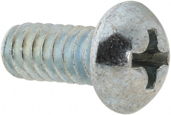 Value Collection - #10-24 UNC, 7/16" Length Under Head Phillips Drive Machine Screw - Round Head, Grade 2 Steel, Zinc-Plated Finish, Without Washer - Exact Tooling