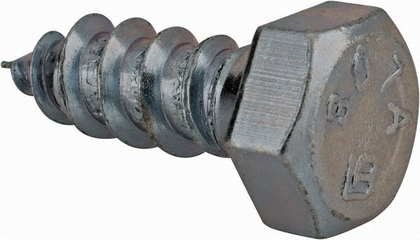 Value Collection - 3/8" Screw, 1" Length Under Head, Steel, Hex Head Lag Screw - Zinc Plated, Grade 2 - Exact Tooling