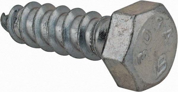 Value Collection - 3/8" Screw, 1-1/4" Length Under Head, Steel, Hex Head Lag Screw - Zinc Plated, Grade 2 - Exact Tooling